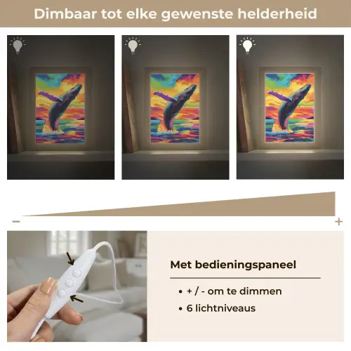 Zonsondergang - Walvis - Geschilderd - Kleurrijk Light Box met kabel (Tafellamp) klein -USP_dimbaarNL