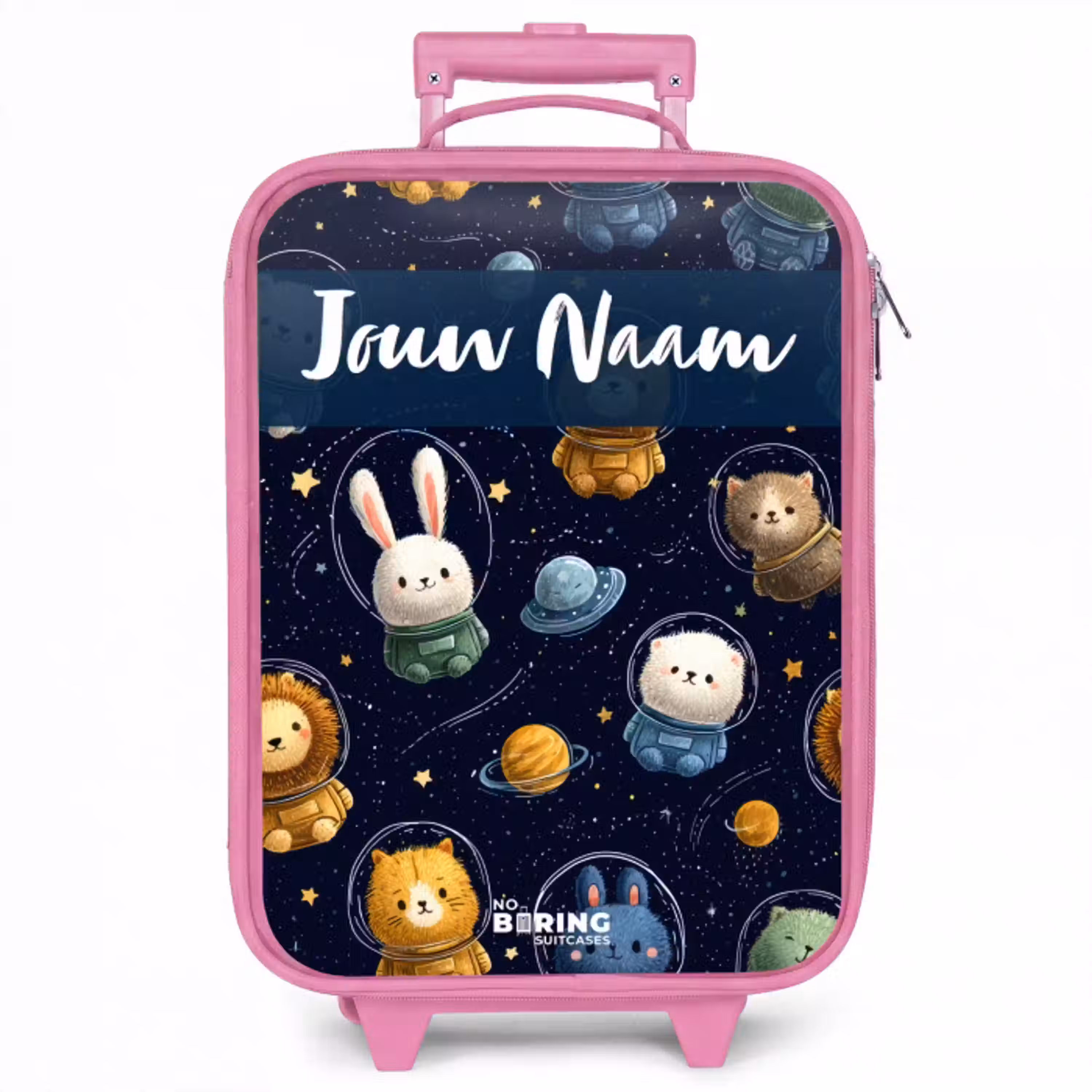 Dieren - Astronaut - Planeten - Sterren Kinderkoffer - Roze klein -zzz_website3d