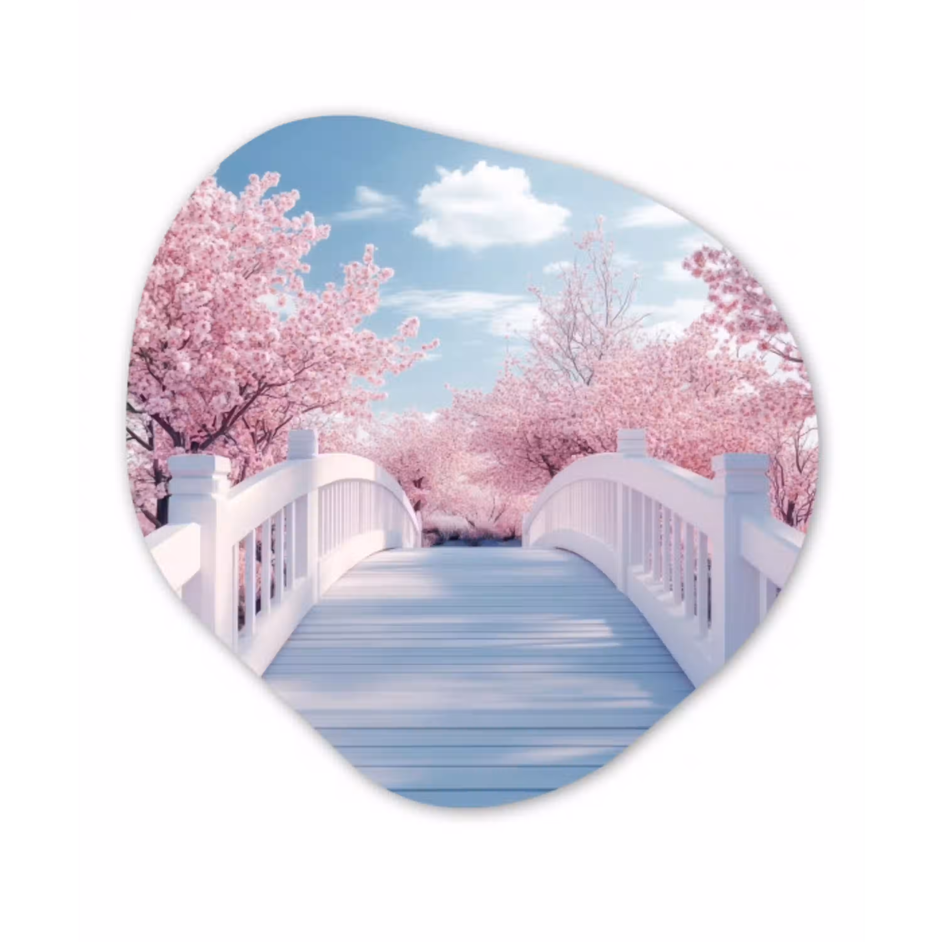 Brug - Kersenbomen - Wit Wandcirkel Organisch Aluminium middel -3d