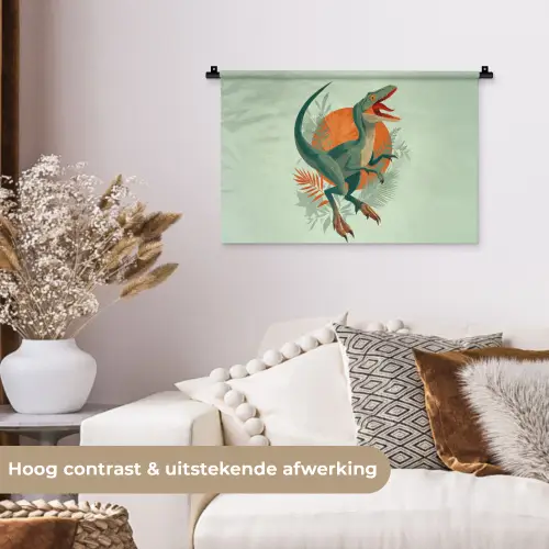 Dino - Bladeren - Grafisch - Groen Wandkleed katoen klein -sfeer1