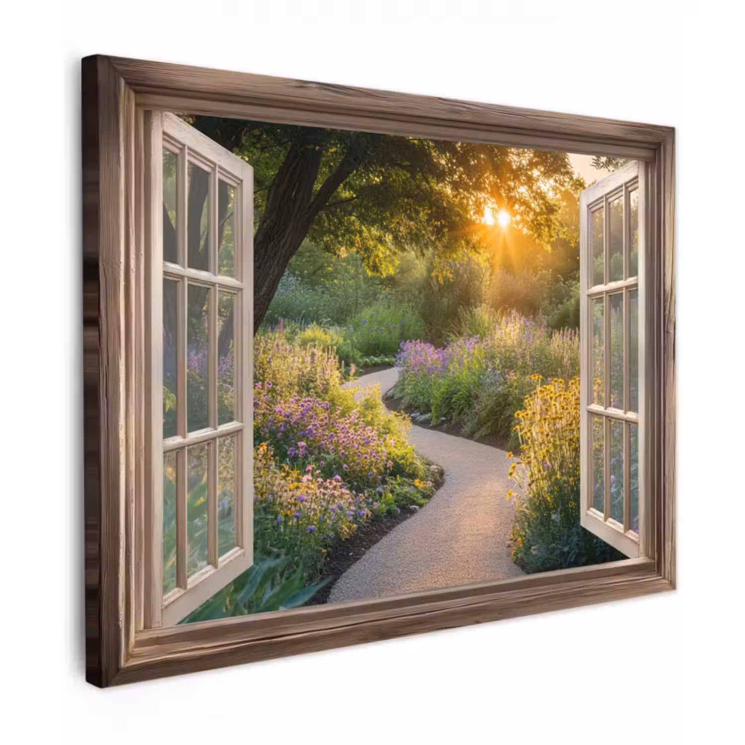 Leinwandbild - Aussicht - Blumen - Natur - Sonne - Weg