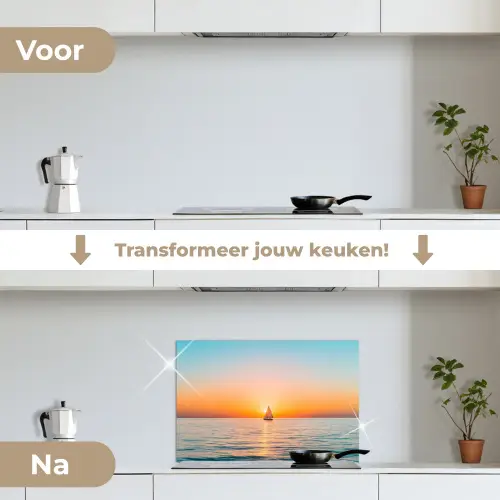 Zee - Zeilboot - Zonsondergang keuken achterwand spatscherm klein -voor_na_NL