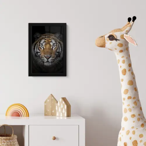 Tijger - Wilde dieren - Portret - Zwart - Dieren fotolijst zwart zonder passe partout klein -usfeer4_kinderkamer