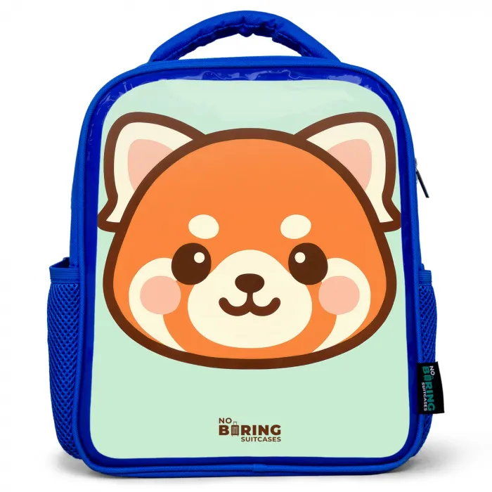 Kawai - Rode panda - Groen Kinderrugzak - Blauw middel -3d