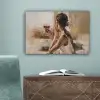 Schilderij - Olieverf - Vrouw - Wijn canvas 2cm klein -sfeer4