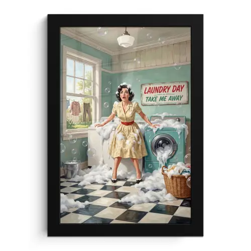 Retro - Blauw - Vrouw fotolijst zwart zonder passe partout klein -3d