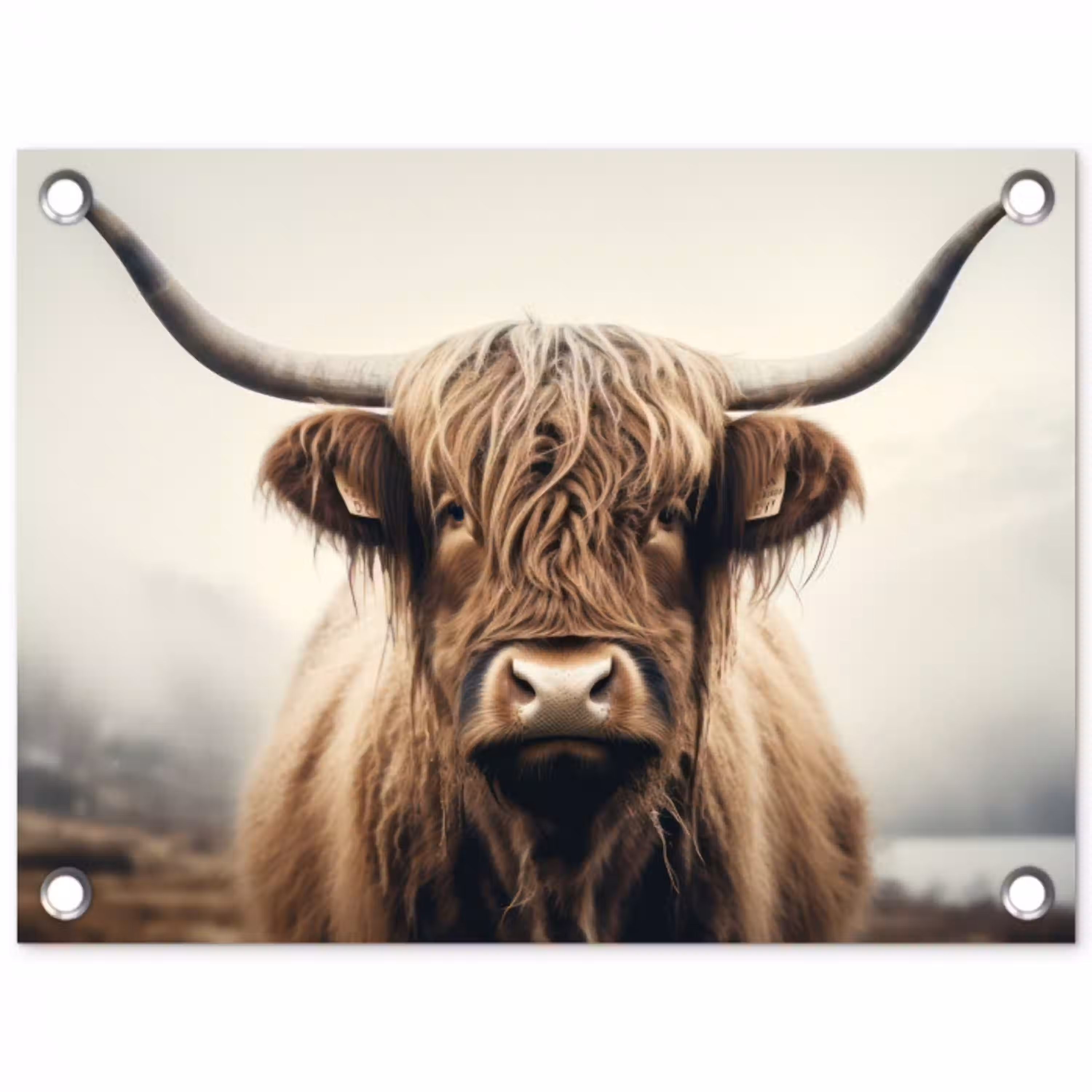Schotse hooglander - Hoorns - Landschap tuinposter los doek klein -3d