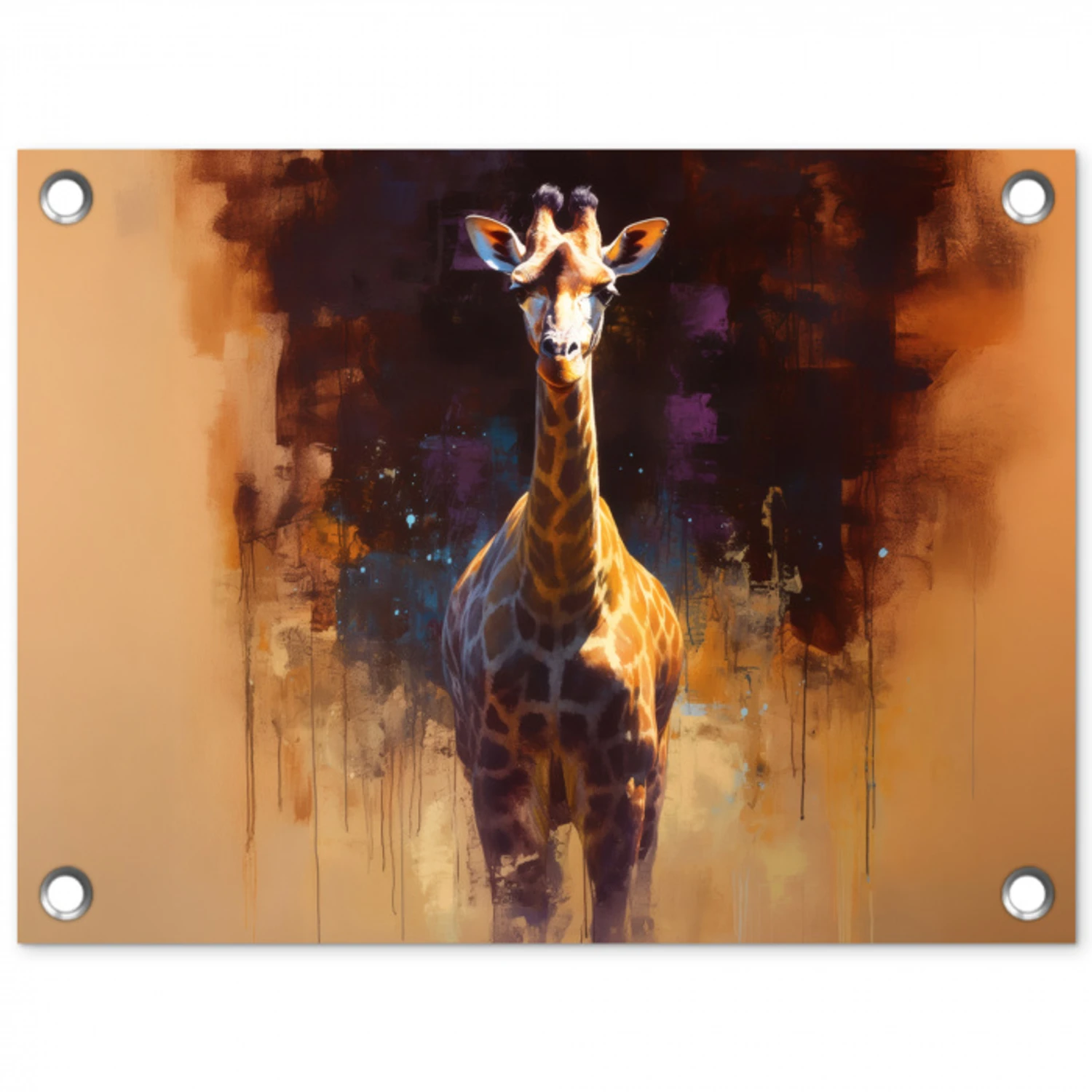 Giraf - Bruin - Abstract - Geschilderd tuinposter los doek klein -3d