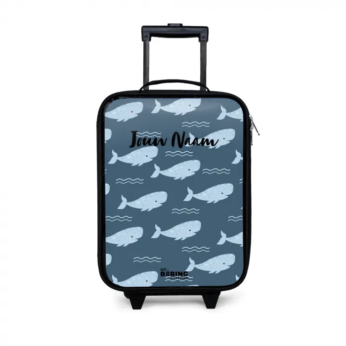 Walvis met golven patroon blauw Kinderkoffer - Zwart klein -3d