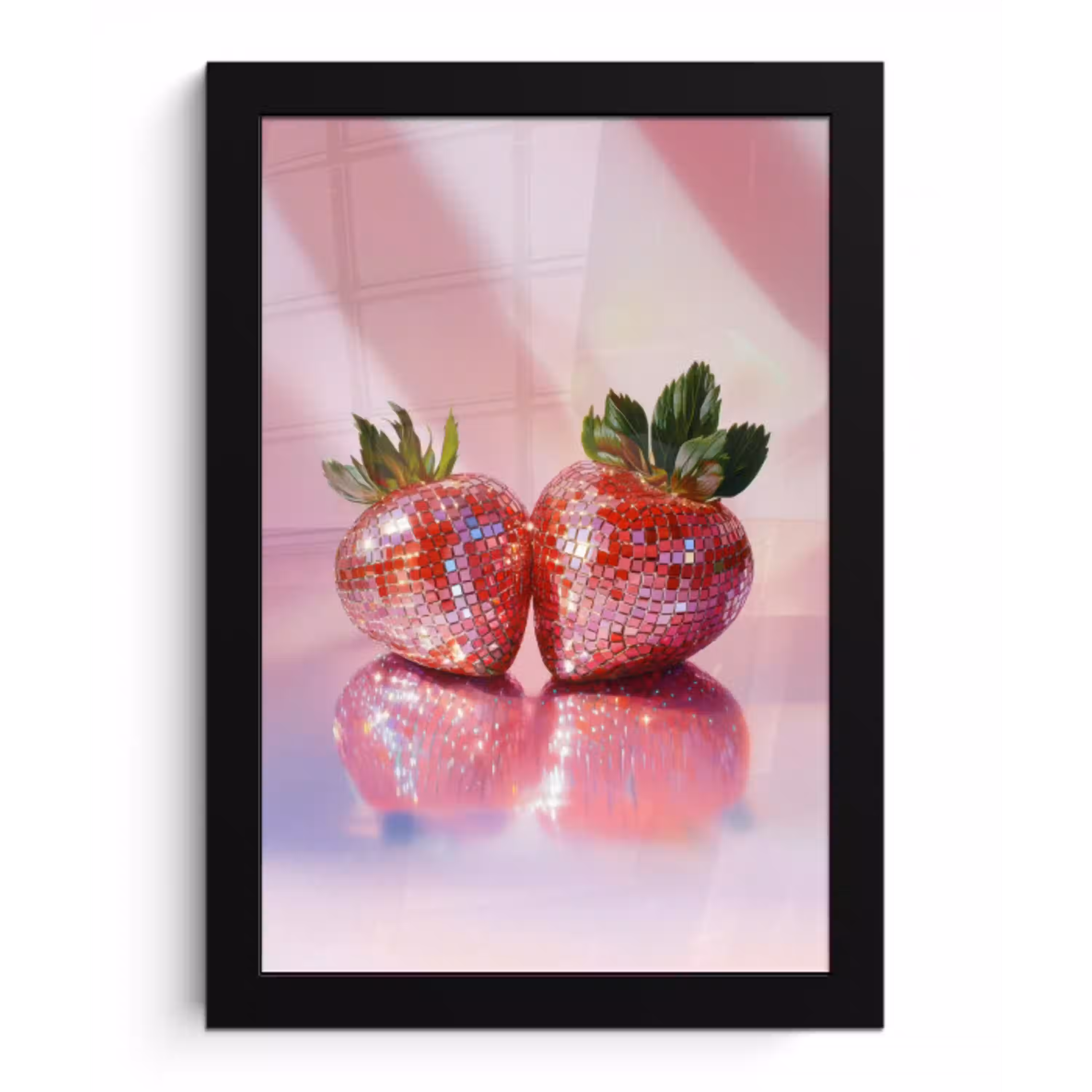 Disco - Fruit - Glitter - Strawberry fotolijst zwart zonder passe partout klein -3d