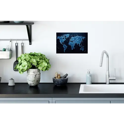 Wereldkaart - Waterstructuur - Blauw Muursticker klein -keuken