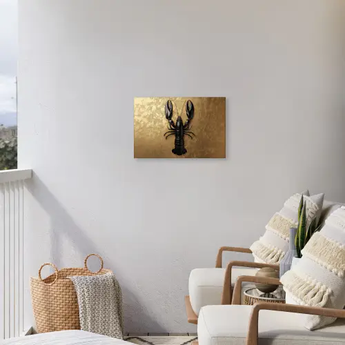 Kreeft - Zwart - Goud - Luxe Tuinposter op houten frame 2 cm dik klein -sfeer1