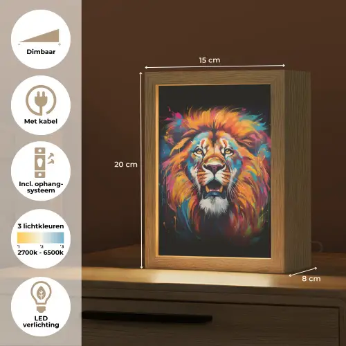 Leeuw - Graffiti - Dieren - Zwart Light Box met kabel (Tafellamp) klein -USP_NL