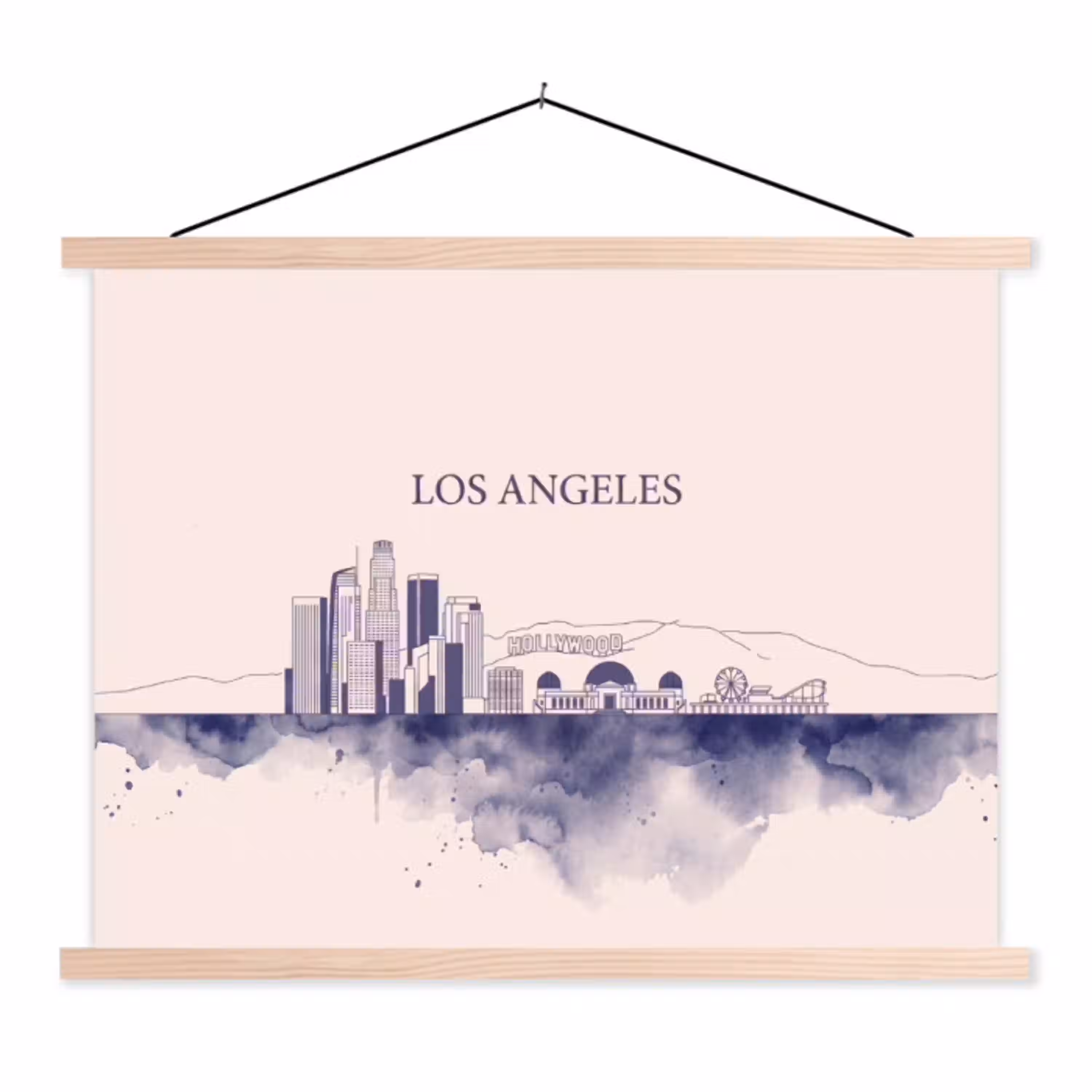 Los Angeles - Skyline - Architectuur - Aquarel - Blauw textielposter latten blank klein -3d