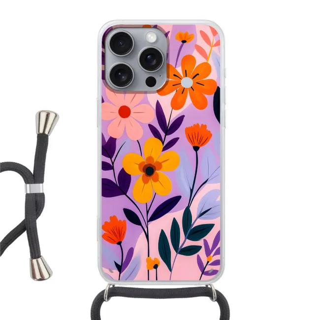Telefoonhoesje met koord - Bloemen - Kleurrijk - Bladeren