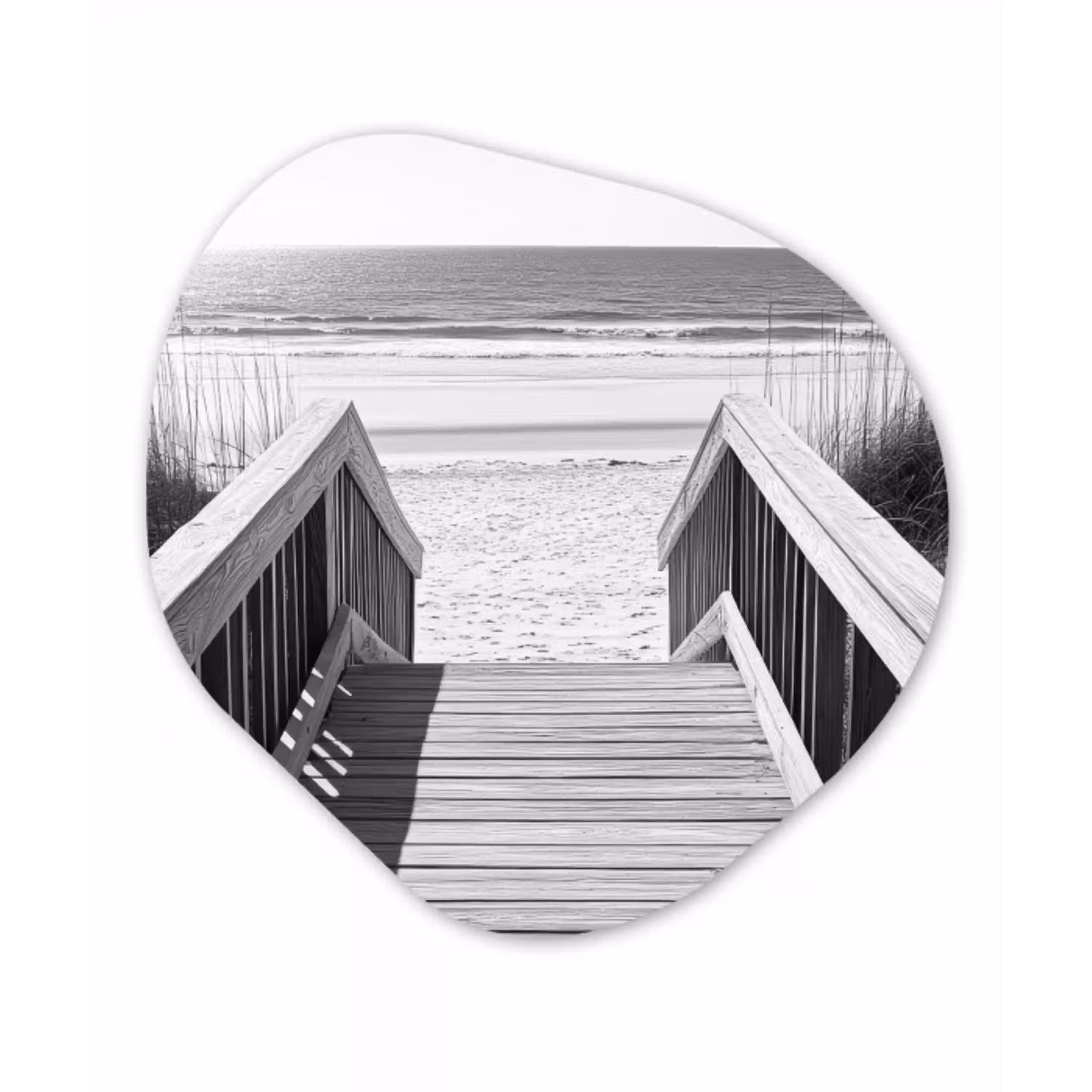 Loopbrug - Hout - Strand - Zee Wandcirkel Organisch Plexiglas middel -3d