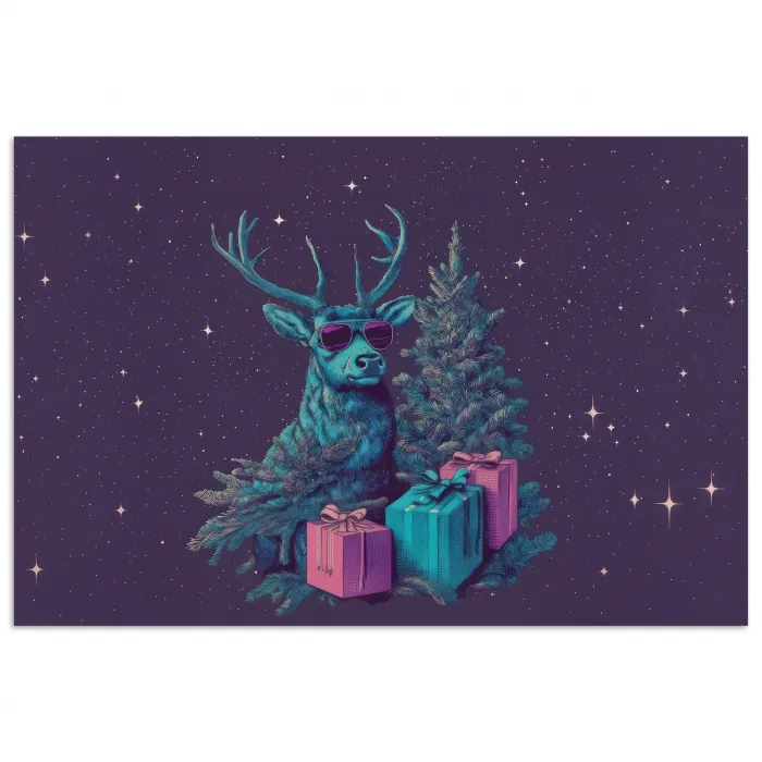 Rendier - Zonnebril - Neon - Kerstboom poster papier klein -3d