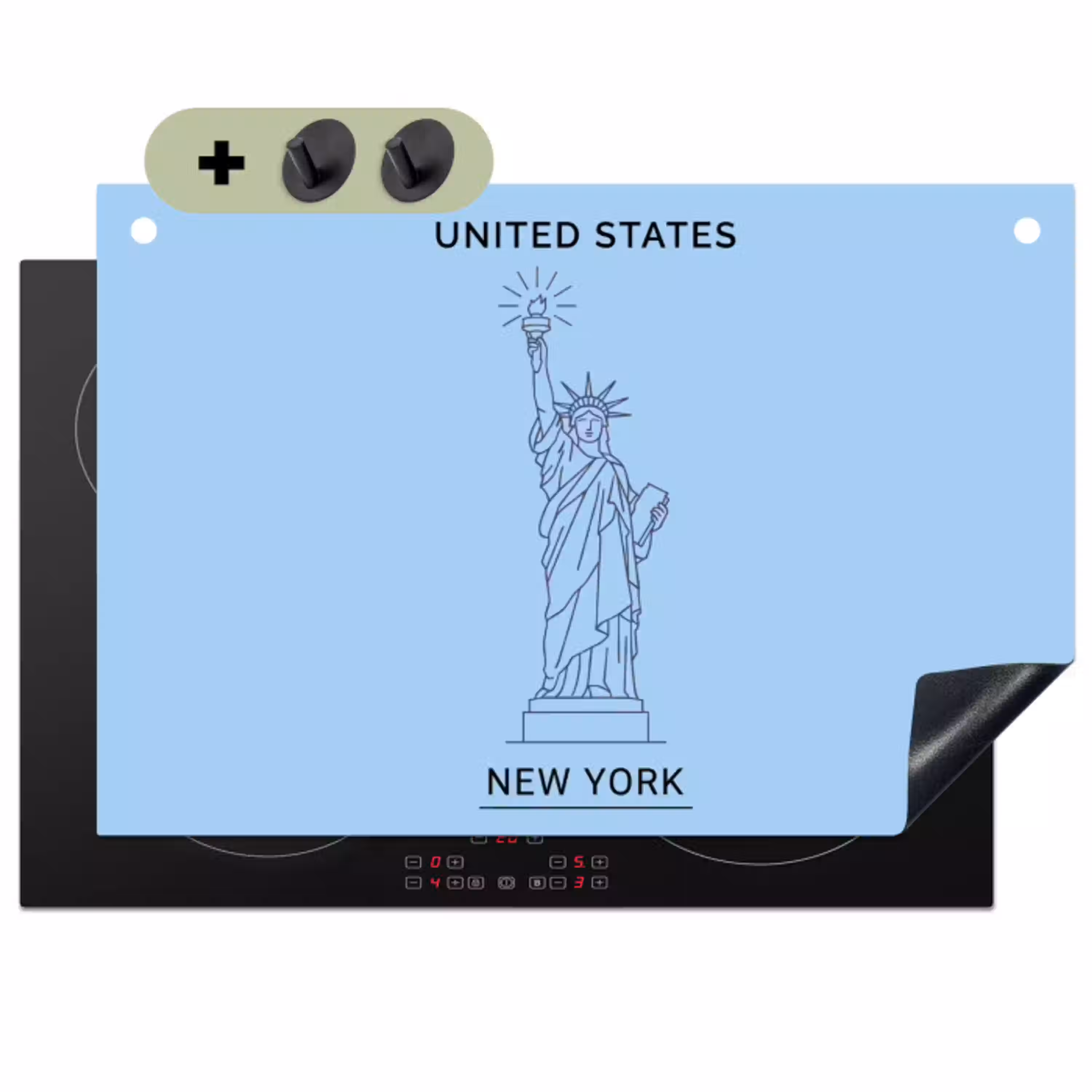 Monument - Vrijheidsbeeld - New York - Minimalistisch - Blauw Inductie beschemer met haakjes klein -3d