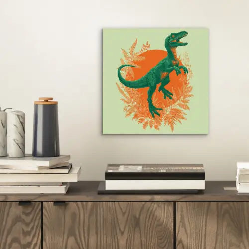 Dinosaurus - Groen - Planten - Cirkel aluminium wit klein -sfeer1