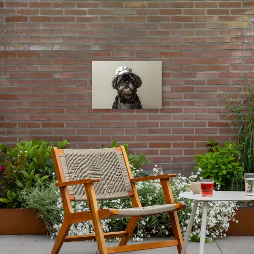 Kokskleding - Zwart - Hondje Tuinposter op houten frame 2 cm dik klein -sfeer3