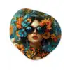 Vrouw - Bloemen - Oranje - Blauw - Modern Wandcirkel Organisch Forex 3mm klein -3d