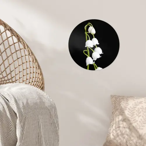 Lelietjes van dalen - Bloemen - Zwart - Flora Wandcirkel behangsticker klein -sfeer4