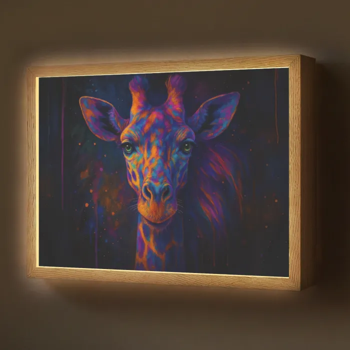 Giraffe - Gekleurd - Verfspatten Light Box met batterij (Wandlamp) middel -z3d_website