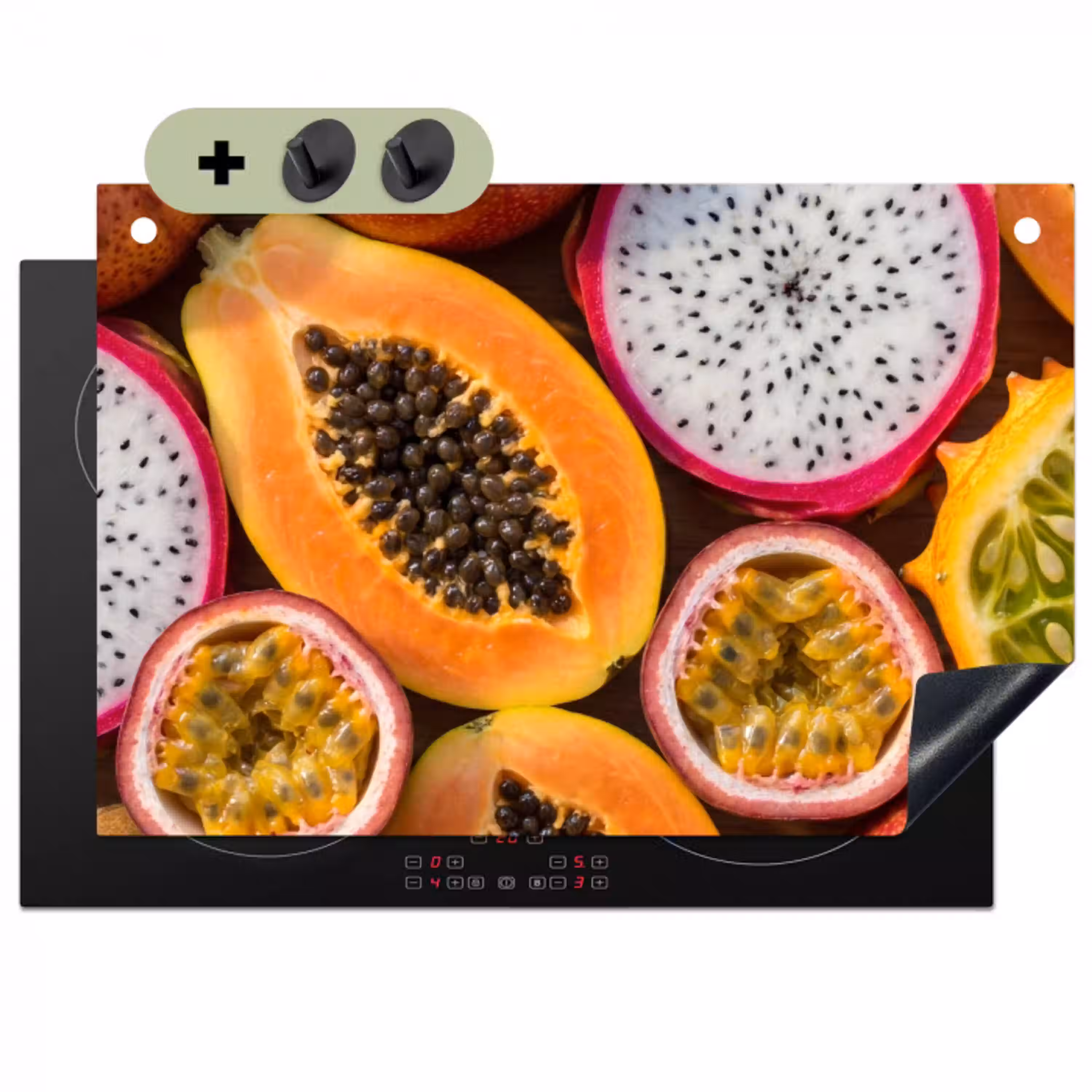 Fruit - Geopend - Tropisch - Eten - Kleurrijk Inductie beschemer met haakjes klein -3d