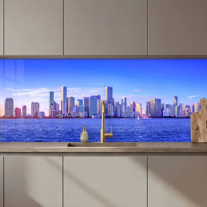 Skyline - Blauw - Wolkenkrabbers - Stad keuken achterwand 2 middel zz_3dshopping