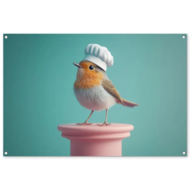 Tuinposter - Roodborstje - Vogel - Koksmuts - Sokkel