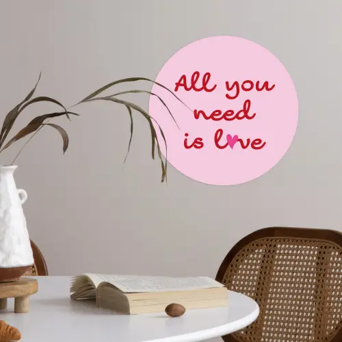 Tekst - Roze - Love - Hart Wandcirkel behangsticker klein -sfeer3