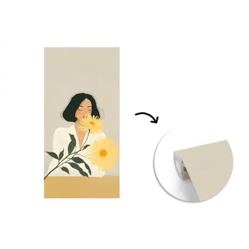 Vrouw - Bloem - Geel - Minimalistisch fotobehang vinyl groot -3d