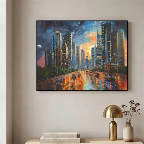 Auto - Skyline - Zon - Blauw Textielframe - compleet frame klein -sfeer2