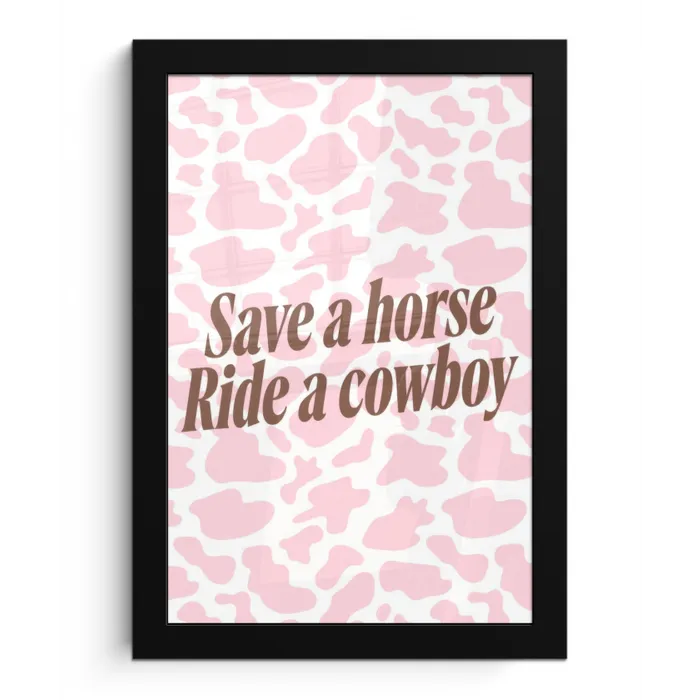 Koeienprint - Roze - Cowboy - Horse fotolijst zwart zonder passe partout klein -3d