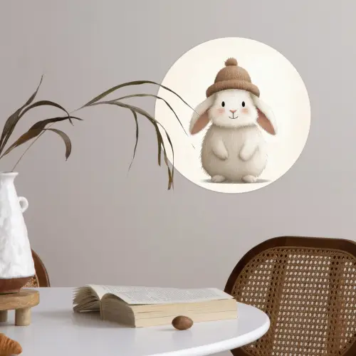 Konijn - Muts - Oren - Beige Wandcirkel behangsticker klein -sfeer3