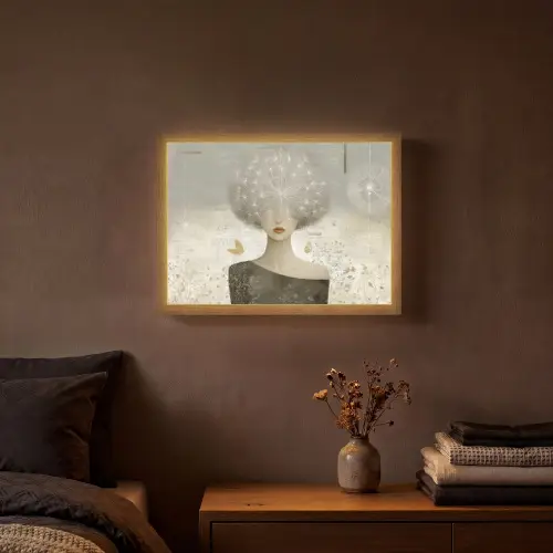 Pluis - Vrouw - Beige Light Box met batterij (Wandlamp) middel -sfeer4