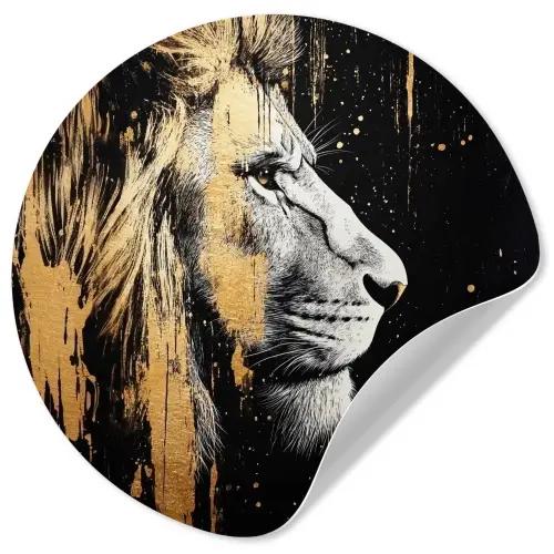 Portret - Leeuw - Abstract - Goud Wandcirkel behangsticker klein -3d