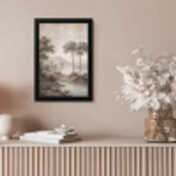 Bomen - Meer - Bergen - Illustratie fotolijst zwart zonder passe partout klein -sfeer5