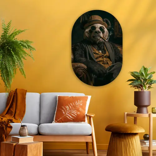 Panda - Hoed - Bril - Pak Wandcirkel Ovaal Glas middel -sfeer4