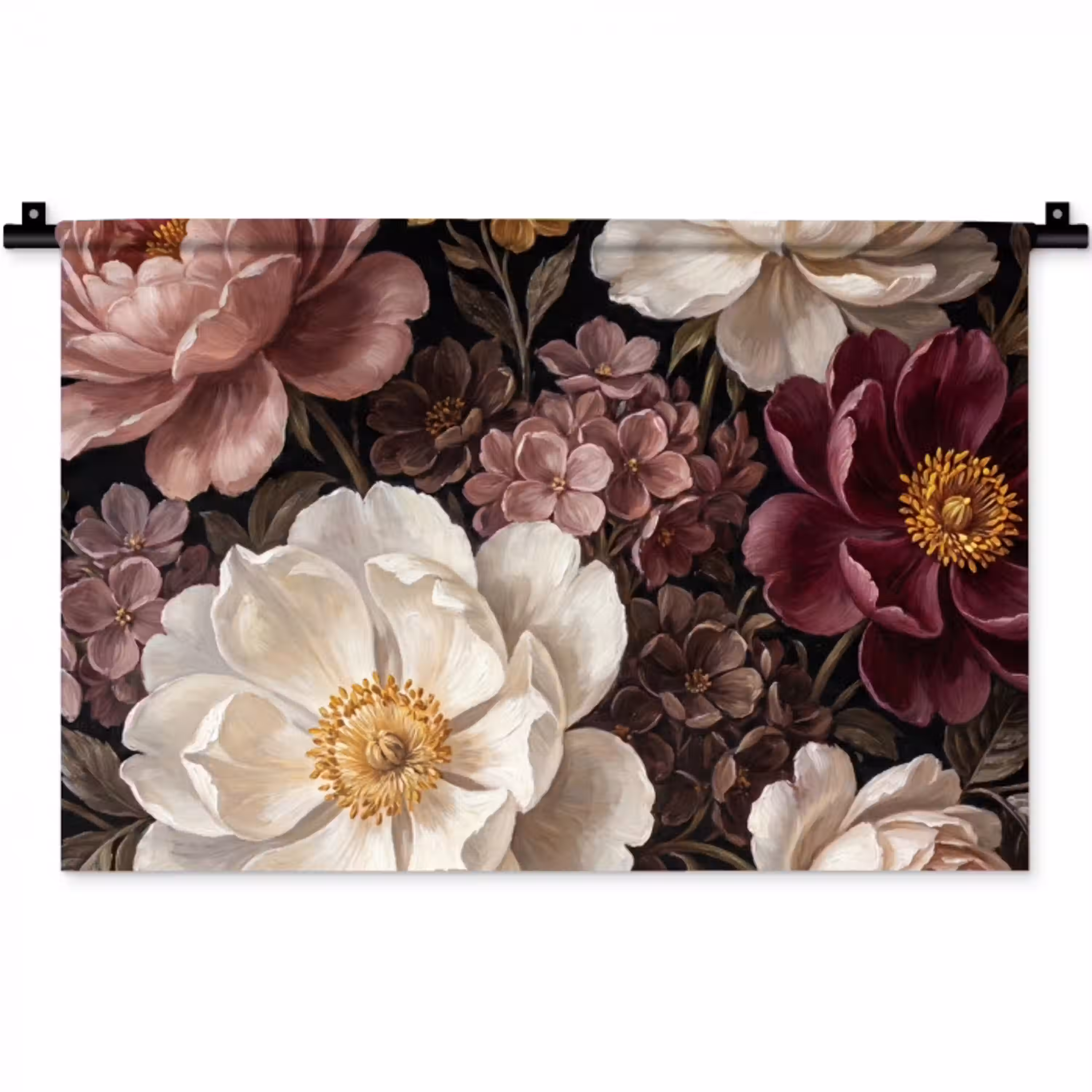 Bloemen - Boeket - Klassiek - Donker - Rood Wandkleed katoen klein -zz3d
