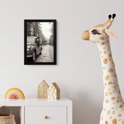 Eland - Auto - Gewei - Zwart - Wit fotolijst zwart zonder passe partout klein -usfeer4_kinderkamer