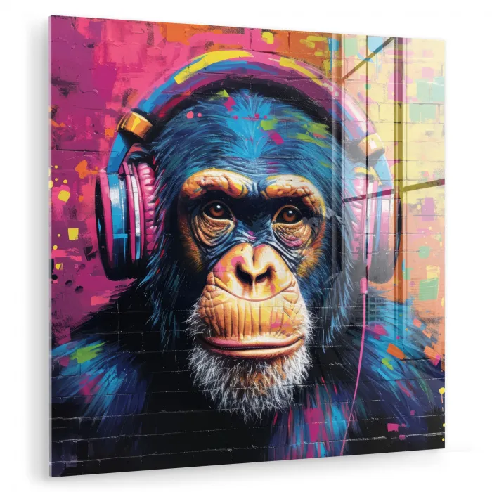 Graffiti - Chimpanzee - Street art - Koptelefoon - Aap plexiglas 5mm klein -zzzproduct_nieuw