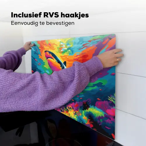 Haai - Koraalrif - Abstract - Kleurrijk Inductie beschemer met haakjes middel -ky-ophangen-nl