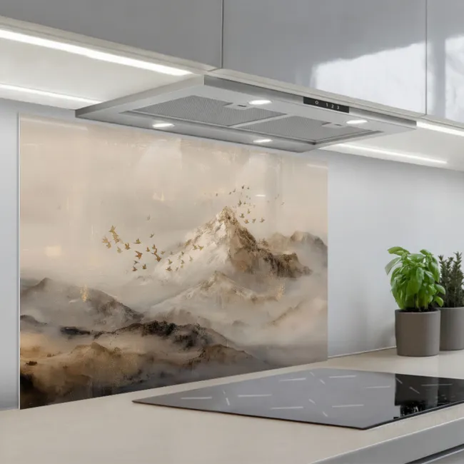 Fond de hotte - Paysage de montagne - Brouillard - Coups de pinceau