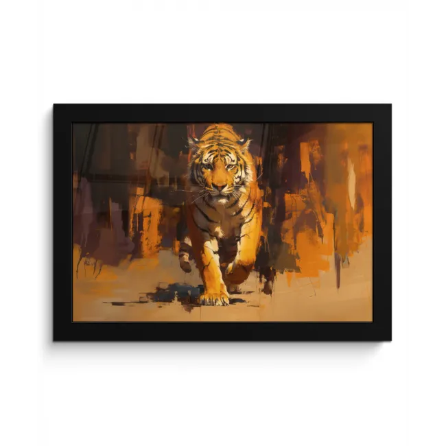Tijger - Geschilderd - Oranje - Penseelstreken fotolijst zwart zonder passe partout klein -3d