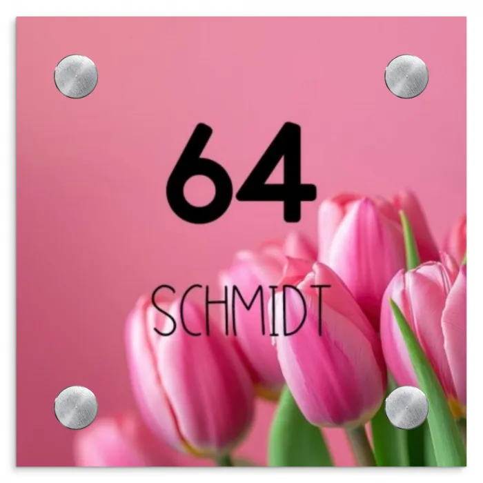 Roze tulpen - Modern Naambord Vierkant klein -3d