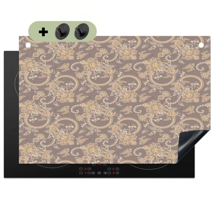 Oosters - Bloemen - Beige - Grijs Inductie beschemer met haakjes klein 777 -3d