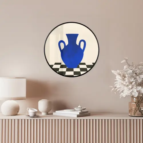 Vaas - Blauw - Geblokt - Modern Fotolijst rond zonder passe partout klein -sfeer3