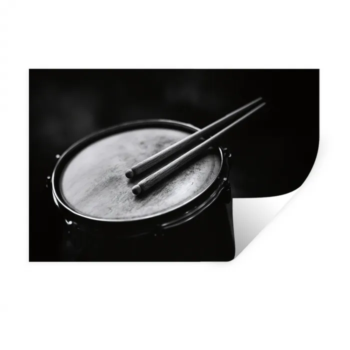 Trommel - Close-up - Drumstokken - Zwart Muursticker klein -3d