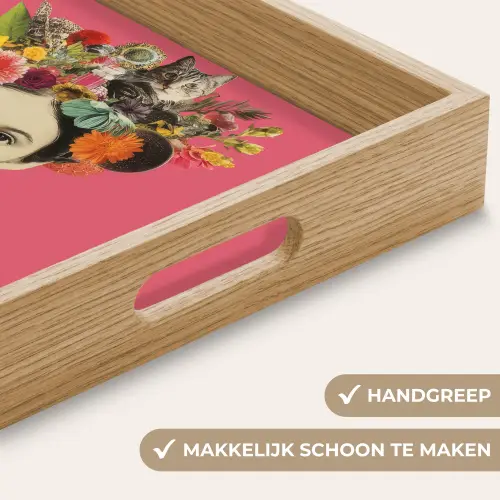Meisje - Kopje - Bloemen - Roze Dienblad Rechthoek middel -USP_HandgreepNL